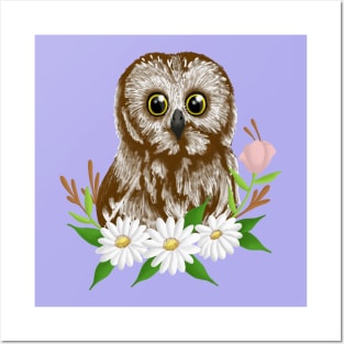 Owl with flowers-coloured Posters and Art